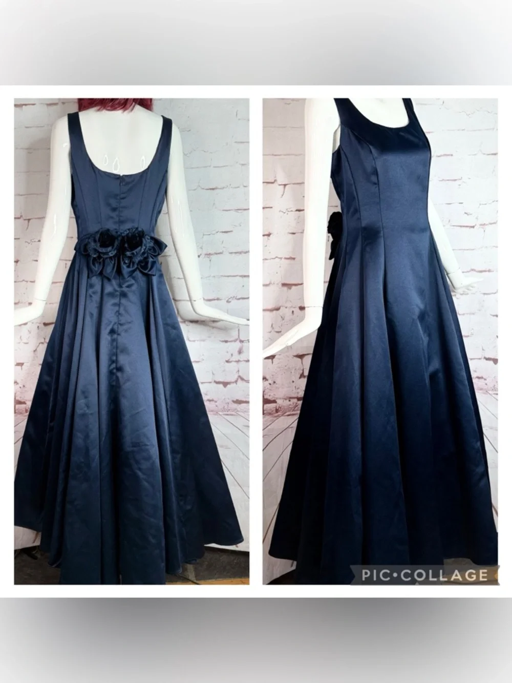 JESSICA McCLINTOCK Navy Satin Floor Length Prom Dress Size 10 Satin Rose Formal - Picture 1 of 16